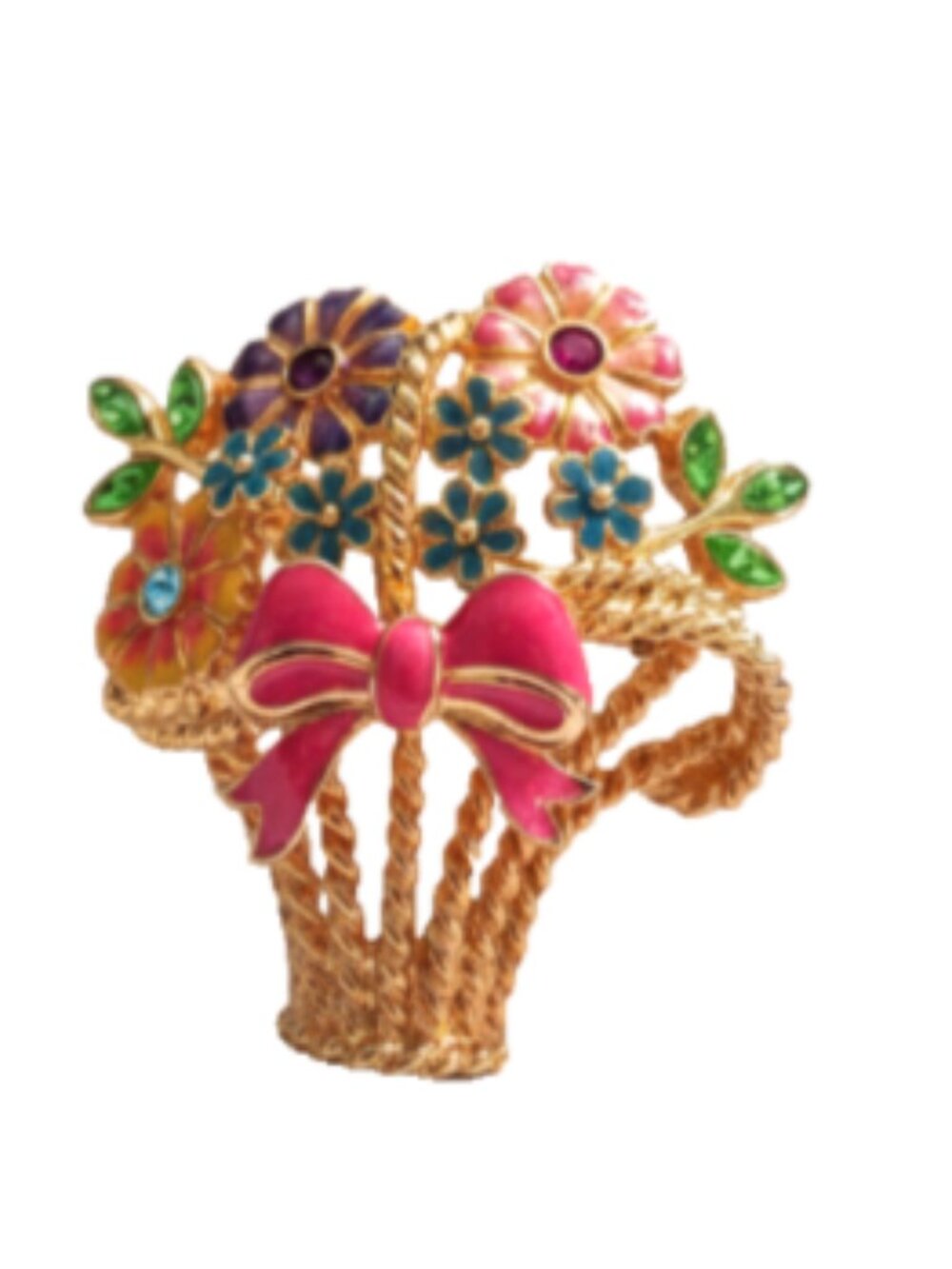 Christopher Radko Flower Basket Brooch Rhinestone Bouquet Pin Floral Gold Tone